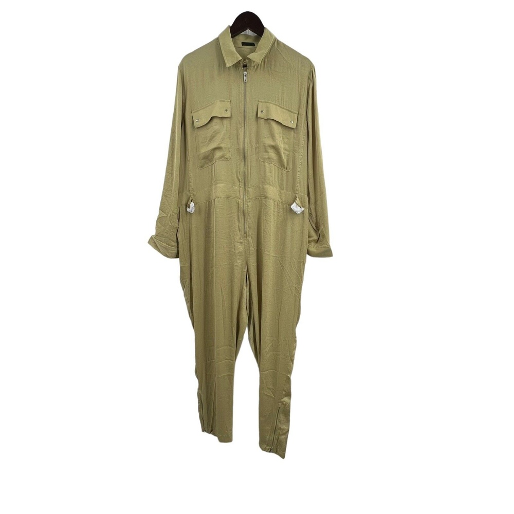 ATM Jumpsuit Green Lightweight Silky Cargo Zip Detail Utility XL New